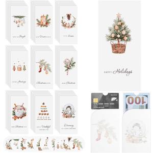50 Sets Christmas Gift Card Holder for Cash Boho Rustic Christmas Card Money Holder Xmas Cards Bulk with Envelopes and Stickers for Friends Family Holidays Xmas