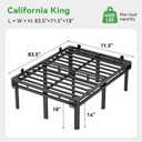 Superay Cal King Bed Frame 18 inch Double Layer Bed Frame, Rounded Legs | Bed Frame & Box Spring 2 in 1 Design, Heavy Duty Platform Support 4000lbs, with 6 Matress Gasket & 2 headboard Adapter,Black, California King