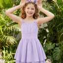 GRACE KARIN Girls Summer Spaghetti Strap Dress Teen Easter Formal Dance Cami Sundress Smocked Back Dresses 7-14 Years (Purple)