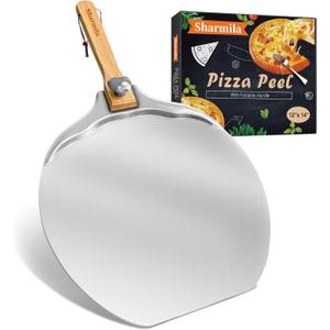 Pizza Peel 12 inch Aluminum Pizza Spatula,Upgraded Apple Shaped Pizza Paddle with Foldable Handle for Easy Storage,Sharmila Professional Pizza Spatula Paddle for Home Pizza Making