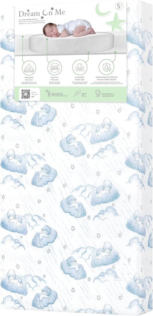Dream On Me Cozy Cloud 2-in-1 Crib Mattress, Dual-Sided for Infants & Toddlers, Waterproof Cover, GREENGUARD Gold Certified, Fits Full Size Crib & Toddler Bed, 52 x 28 x 5