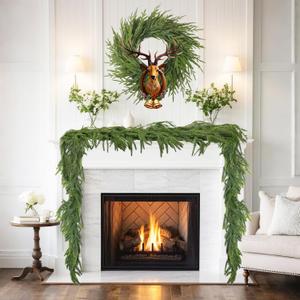 2 Pack 6FT Artificial Norfolk Pine Garland  Real Touch Winter Greenery Garland for Christmas Decorations, Indoor Outdoor Mantel Table Wall Fireplace Dcor, Flexible Holiday Faux Pine Vines