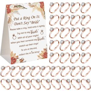 Woanger Put a Ring on It Bridal Shower Game with 50 Fake Rings, Rustic Greenery Theme Wedding Shower Games Wedding and Engagement Rings and Not Say Bride Rules Cards(Plant,Rose Gold)