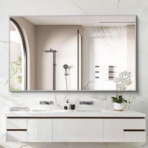Bathroom Mirror, Silver Rectangle Mirror with Thin Metal Frame, Large Rectangular Wall Mirror for Bathroom, Living Room, Hair Salon, Big Mirror Hang Horizontal/Vertical 55"L x 36"W