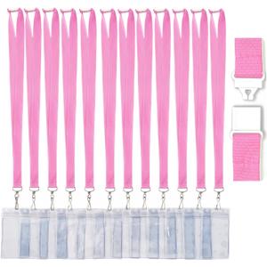 12 Pack Pink Breakaway Lanyard with Thick ID Holder for Schools, Office, Cruise(Pink,12Pack)