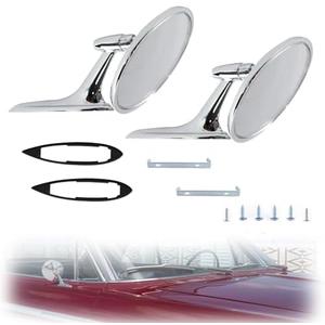 Round Bowtie Outside Rearview Mirrors Ribbed Base For 1963-1964 Bel Air Biscayne Impala / 1963-1965 Corvair