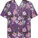 Hawaiian Shirts for Men Summer Floral Casual Short Sleeve Aloha Button Down Beach Shirts (Large, Pink Floral Purple)