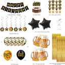 Black and Gold Party Decorations for Men and Women: Happy Birthday Banner, Fringe Curtains, "Cheers to You" Foil Balloons, Hanging Swirls, Photo Props, Birthday Sash
