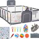 Baby playpen, 79"x71"Baby Playpen with Mat Indoor＆Outdoor Playpen for Babies and Toddlers with Breathable Play Pen with Ocean Balls Hanging Pocket Basketball Hoop (Gray)