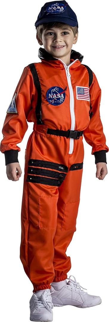 Dress Up America Kids NASA Astronaut Costume  Orange Space Suit with Cap  Realistic Halloween & Dress-Up Outfit (Medium)