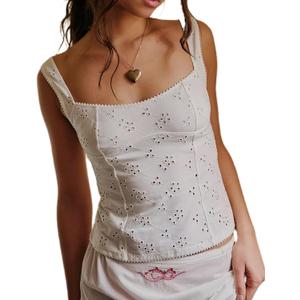 Women Y2k Eyelet Tank Top Sleeveless Slim Fit Bustier Cami Top Summer Strappy Backless Going Out Crop Tops (S)