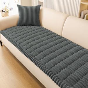 Smiry Couch Cover for Dogs Washable, Non Slip Fuzzy Pet Couch Covers for 3 Cushion Sofa Pet Friendly, Thick Soft Sofa Slipcovers Cushion Protector (Dark Grey, 27.6" x 59")