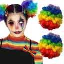 2 Pack Rainbow Afro Puffs Drawstring Ponytail Extension for Women Clown Costume Clown Wig Hair Puff Buns Short Synthetic Hair Accessories for Pride Parade Halloween Cosplay Party (Rainbow)