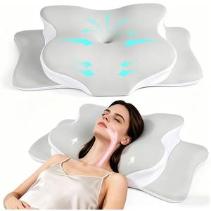 Cervical Pillow for Neck Pain Relief, Hollow Design Odorless Memory Foam Pillows with Cooling Case, Adjustable Orthopedic Bed Pillow for Sleeping, Support for Side Back Sleepers (Green)