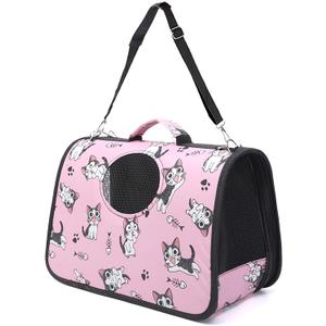 Pet Carrier with Shoulder Strap, 14 Inch x 9.4 Inch x 7 Inch Foldable Pink Breathable High Strength Oxford for Less Than 4.4 Pound Dog and Cat (Small)