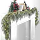 Fovths 1 Pack 9 Feet Christmas Norfolk Garlands Set Green Artificial Winter Pine Garlands Light String Faux Greenery Garland Pine Garland for Xmas Holiday Home Indoor Decor, Green and White