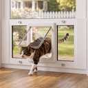 Cat Door for Window, Adjustable 27"-32", 4 Locking Modes + Extra Security Lock for Outside Safety, Window Pet Door with Magnetic Self-Closing, No-Drill Installation, Weatherproof Aluminum Frame Insert