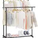 Calmootey Double Rod Clothing Garment Rack,Rolling Hanging Clothes Rack,Portable Clothes Organizer for Bedroom,Living Room,Clothing Store,Black