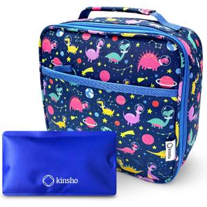 Lunch Box for Kids with Ice Pack, Boys Lunch-Box Insulated Bag for Toddlers Kids Baby Boy Daycare Pre-School Kindergarten, Large Snack Container Boxes for Kid Lunches, Bento Bag, Blue Space Dinosaur