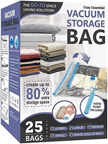 23 Pack Vacuum Storage Bags, Space Saver Vacuum Storage Bags, Vacuum Seal Bags for Clothing, Clothes, Comforters and Blankets, Hand Pump Included