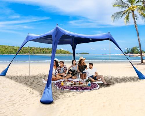 Sportneer Beach Tent, 10x10FT Beach Canopy Sun Shelter UPF50+ with Sandbags, Sand Shovels, Ground Pegs & Stability Poles, Outdoor Beach Shade Canopy for Beach Camping Fishing