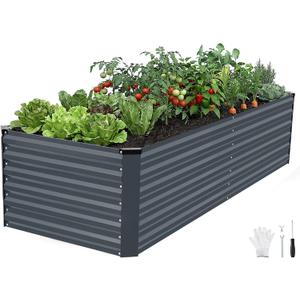 INNO STAGE 8x3x1.84ft Galvanized Raised Garden Bed, Raised Garden Bed Kit-Metal Planter Box Outdoor, Planting for Vegetables, Fruits, Herbs, Flowers, Grey, 832ft