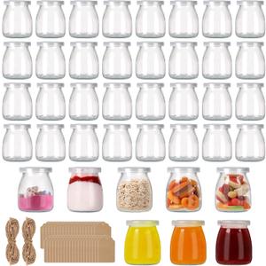 6.7oz Small Glass Jars 40Pack, Clear Glass Pudding Jars with PE Lids and Tags, Spice Jars/Glass Jelly Jars/Yogurt Jars/Candle Containers/Small Jars with Lids (Set of 40)