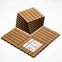 Idzo Interlocking Deck Tiles 9.6 SQFT - 10PCS Waterproof Acacia Wood Patio Tiles, Flooring Tiles for Indoor and Outdoor - Decking Stripe Pattern, 11.81 x 11.81 x 0.91 Inches, Golden, 6 Slats, Stripe Pattern