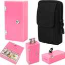 Extra Large Pink Acrylic Box Winners Bank with 2 Keys, Slot, Storage Waist Bag, Portable Casino Cash Money Lock Box Safe for Gamblers, 1Pack