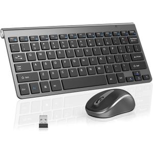 Compact Wireless Keyboard Mouse Combo, Mini Portable Travel Keyboard and Silent Mouse Set with USB Receiver, Quiet Click, Small Size, Adjustable 2400 DPI for Computer, Laptop, PC, Windows, Mac