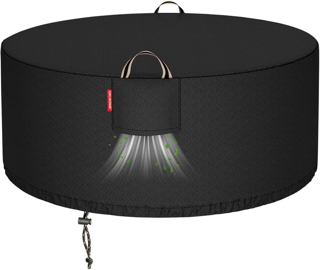2 x [2026 Upgraded 900D Fabric] Outdoor Fire Pit Cover for 48-50 inch Fire Pit, 900D Heavy Duty Waterproof Patio Table Cover with Air Vent,Handle & Tightening Drawstring, 50"Dia x 24"H-Black