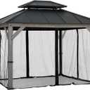 Sunjoy Replacement Mosquito Netting Panels, Waterproof 4-Panels Screen Walls for 10 x 12 ft Gazebo, Patio & Backyard Protection, Black