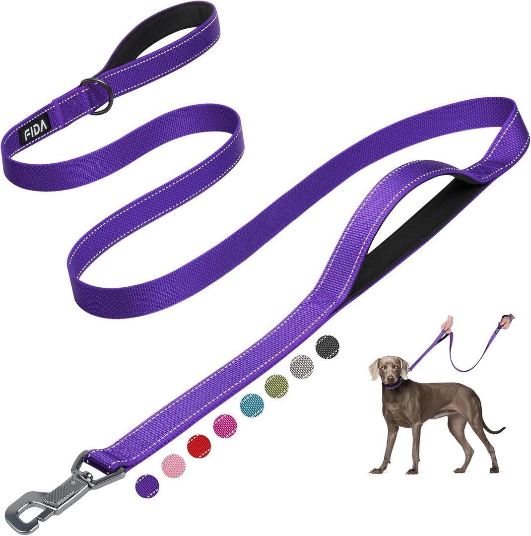 Fida 6 FT Heavy Duty Dog Leash with 2 Comfortable Padded Handles, Traffic Handle & Advanced Easy Snap Hook, Reflective Walking Lead for Large, Medium & Small Breed Dogs, Purple (6 Feet (Pack of 1))