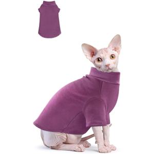 Idepet Sphynx Cats Sweater ,Turtleneck Hairless Cat Shirt Soft and Warm Kitten Clothes with Sleeves Pullover Pet Winter Pajamas Jumpsuit for Cat Puppy (Purple, Small)