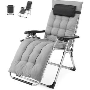 NEWBULIG Zero Gravity Chair, Folding Patio Recliner with Removable Cushion & Cup Holder Trays, Portable Lounge Chair for Beach & Camping, Classic Grey, 60.72*25.47*43.57inch