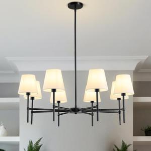 RUIYEY Dining Room Chandeliers Light - 35.8" Modern Black Chandelier, 8-Light Metal Farmhouse Dining Room Light Fixture, E26 Hanging Pendent Lighting for Kitchen, Living Room, Foyer, Entrance