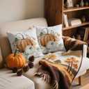 4 x Fall Pillow Covers 18x18 Set of 2, White Linen Orange Pumpkin Decorative Throw Pillow Cases, Double-Sided Print, Autumn Harvest Cushion Covers for Couch Sofa Bed