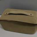 EACHY Leather Makeup Bag, Portable 180° Wide-Open Flat Cosmetic Bag for Women, Large Capacity Make Up Organizer Makeup Pouch with Divider and Handle, Khaki