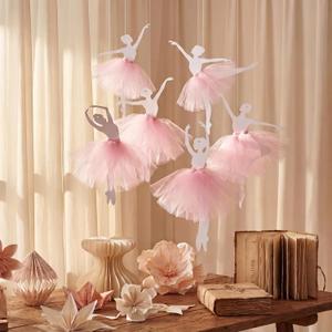 20 Pcs Ballerina Party Hanging Decorations 3D Ballerina Dancer Ornaments Ballet Dancer with Pink Tulle Skirt Hanging Banner Pink Ballet Birthday Decor for Baby Shower Princess Party Supplies