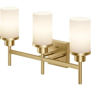 Bathrom Light Fixtures Modern Gold 3 Vanity Lights Over Mirror, Wall Lamps with White Frosted Glass Shade for Toilet Washroom Bath T001GD-L3