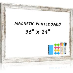White Board for Wall, 36'' x 24'' Magnetic Dry Erase Board, Decorative Whiteboard with Vintage Wooden Frame, Hanging Writing Board for Home Office School Dorm