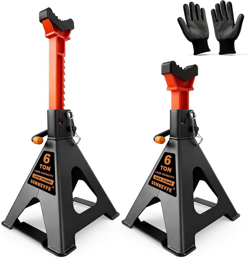 6 Ton (13,200 LBs) Jack Stands with Crossbars,Double Pin Locking,Rubber Cover,Large Foot Base,15"-22" Adjustable Height,Heavy Duty Car Jack Stands,Lifting Bus,RV,SUV,MPV,Pickup Truck,2 Pack (6Ton Load Capacity, orange-upgraded)