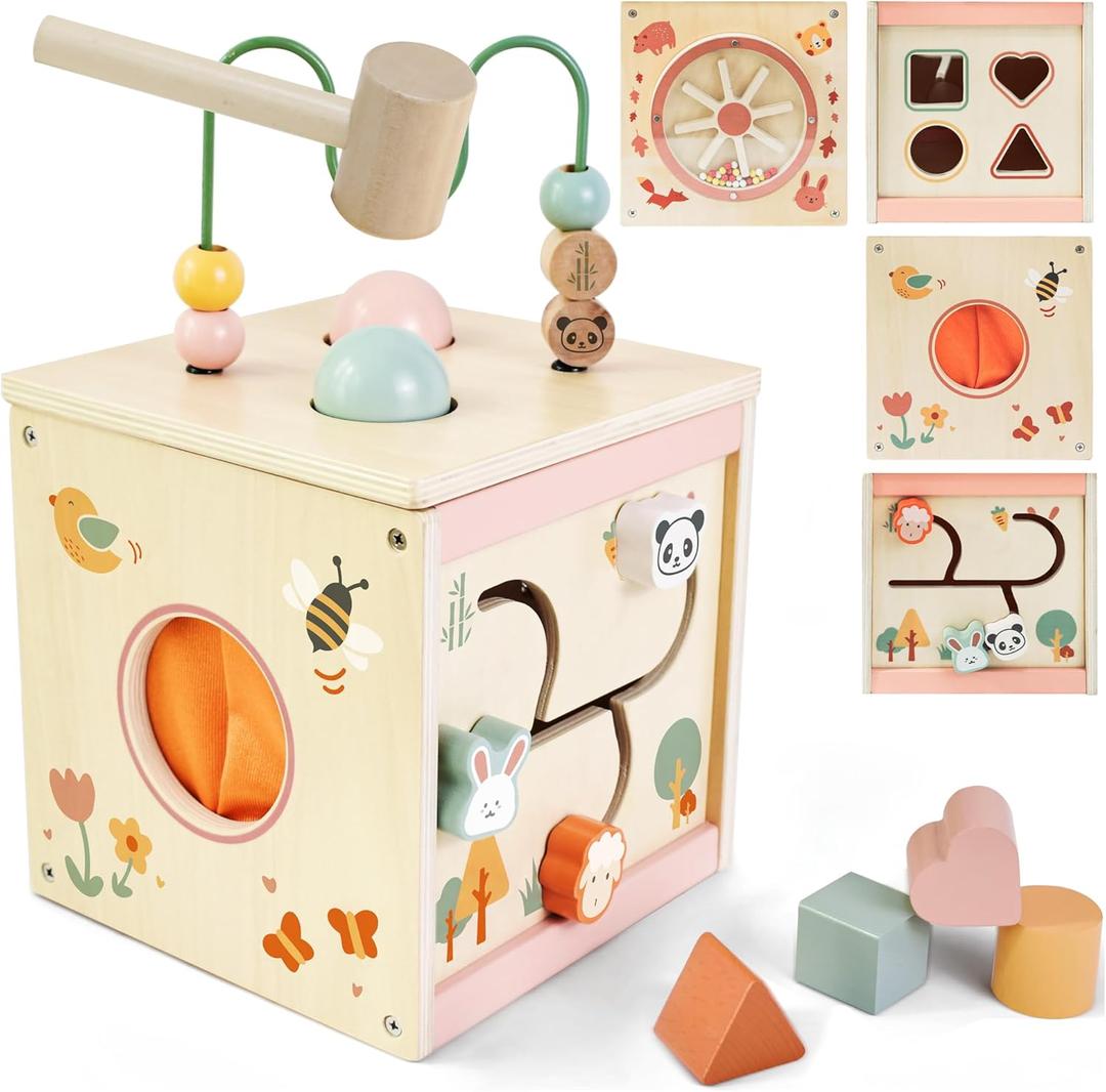 Wooden Activity Cube for 1 Year Old | 7-in-1,Montessori Baby Toys,Educational Toy for Toddlers, First Birthday Gift for Toddlers
