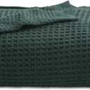 Bedsure Gentlesoft 100% Cotton Throw Blanket for Couch 50x70 inches - Breathable and Soft for Summer, Waffle Weave Throw Blanket for Office, Dark Green