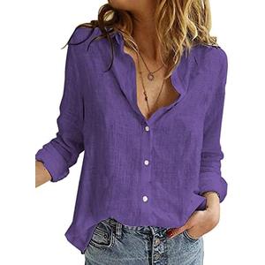 Astylish Womens V Neck Roll up Sleeve Button Down Blouses Tops Size L