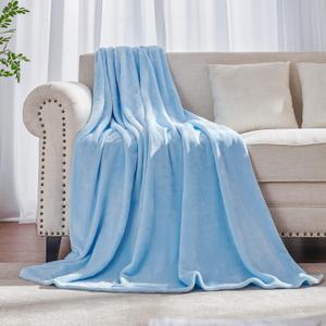 JIAHANNHA Flannel Fleece Ice Blue Blanket Throw Size(50 by 60 Inches),Light Blue Throw Blanket for Couch Sofa Bed,Super Soft Plush Cozy and Lightweight Warm Bed Blanket for All Season