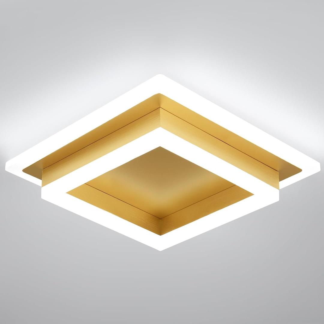 Modern LED Ceiling Lights, Gold Kitchen Ceiling Light, 32W Cool White 6000K Acrylic LED Hallway Ceiling Light Fixtures, Flush Mount Ceiling Lights for Bedroom Dining Room Kitchen Bathroom(Gold) (1 PACK)