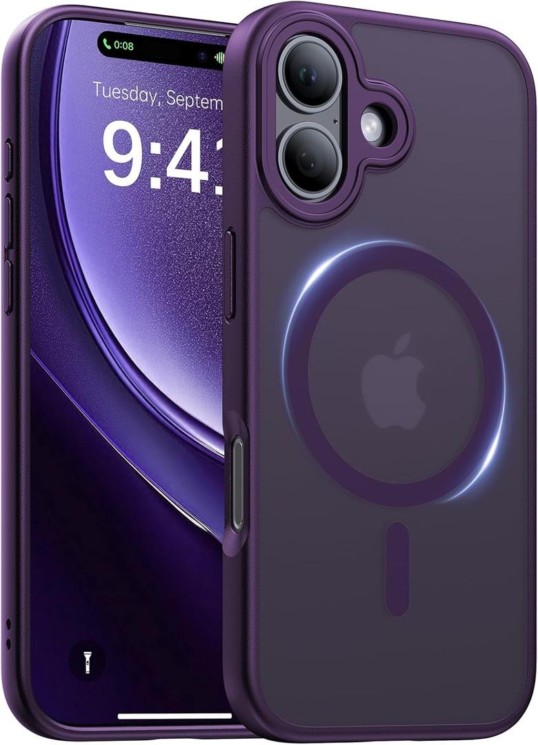 KCQNine Magnetic for iPhone 17 Case, [Anti-Slip][Compatible with MagSafe][Military Grade Drop Protection] Shockproof Protective Translucent Matte Phone Case for iPhone 17 Case, Deep Purple