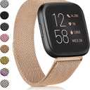 Amzpas Bands Compatible with Fitbit Versa, Breathable Stainless Steel Loop Mesh Magnetic Adjustable Wristbands for Women & Men (Small, .Rose gold)