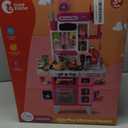 CUTE STONE Kids Kitchen Playset, Play Kitchen Set with Sound & Light, Cooking Stove with Steam, Toy Sink, Play Food Toy and Kitchen Accessories for Pretend Play, Kitchen Toy Set for Toddler Girls, Pink